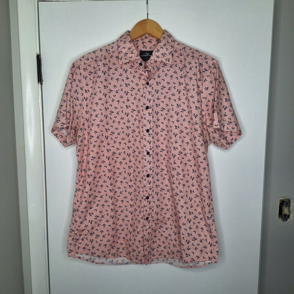 Rodd Gunn Shirt Mens Large Sports Fit Leaf Branch Pattern Casual